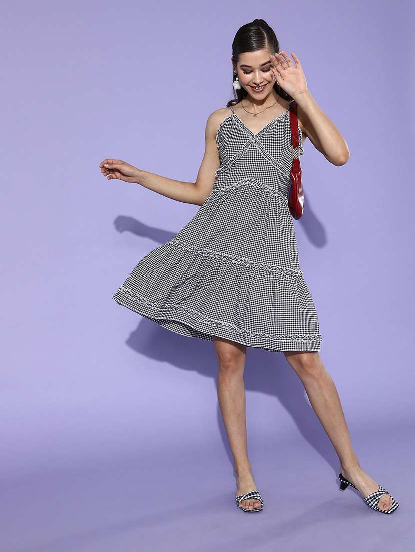 women checkered sleeveless tiered dress - 21728198 -  Zoom Image - 0