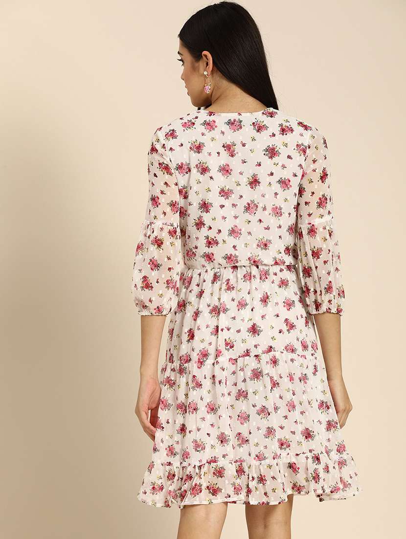 women floral print puff sleeves tiered dress - 21728205 - Standard Image - 3