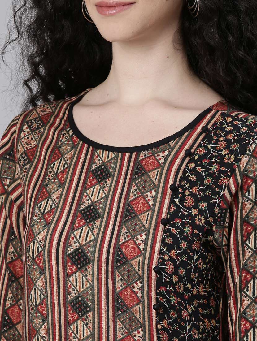 women black printed three qurater sleeve ethnic dress - 21728253 -  Standard Image - 5