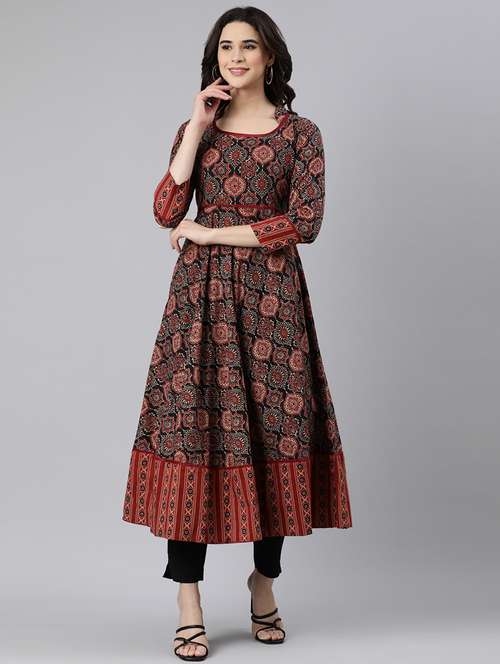 women printed round neck flared kurta - 21728259 -  Standard Image - 0