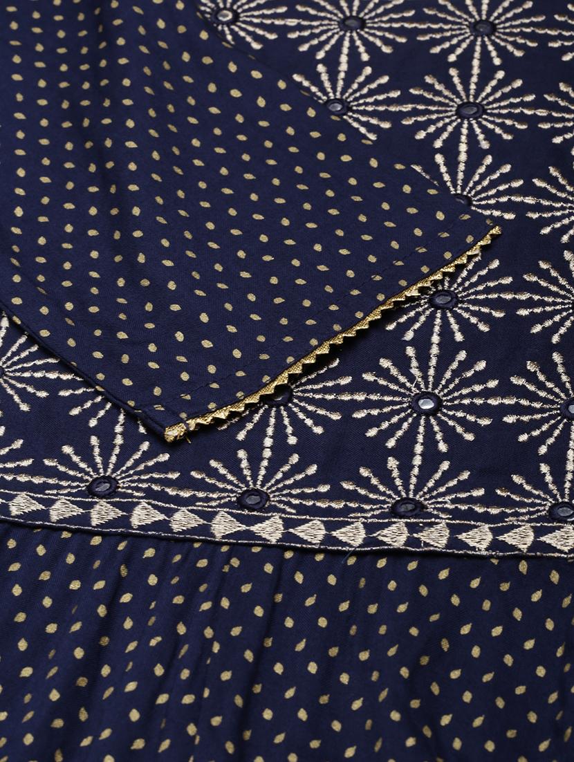 women navy blue printed round neck flared kurta - 21728260 - Standard Image - 5