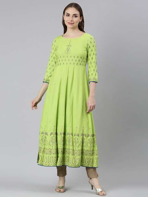 women printed round neck flared kurta - 21728263 -  Standard Image - 0