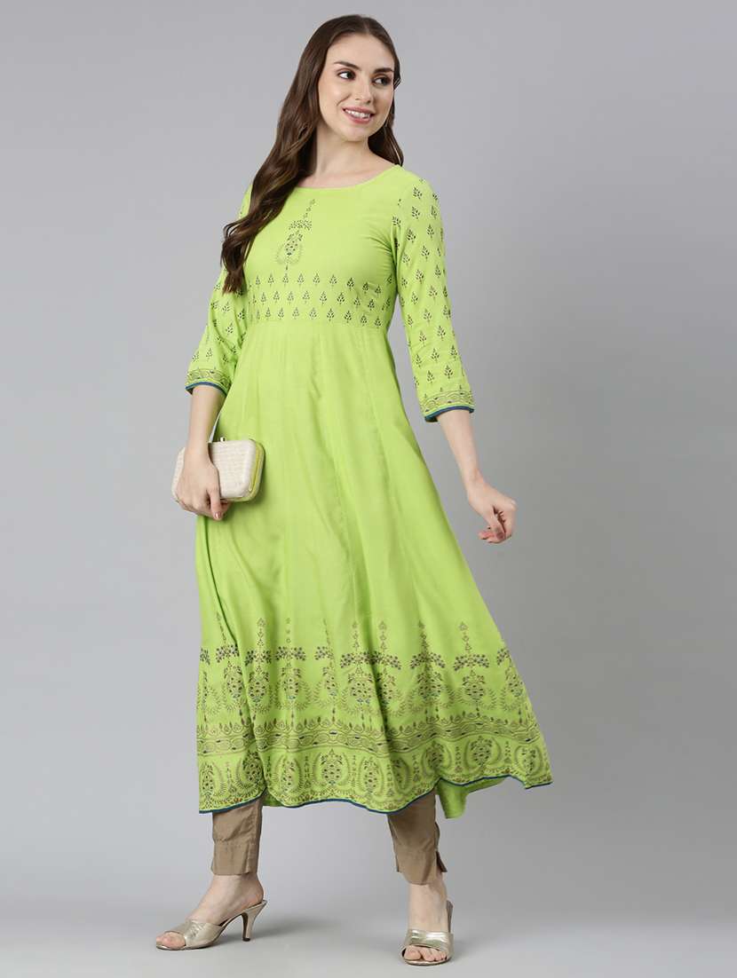 women printed round neck flared kurta - 21728263 -  Standard Image - 3