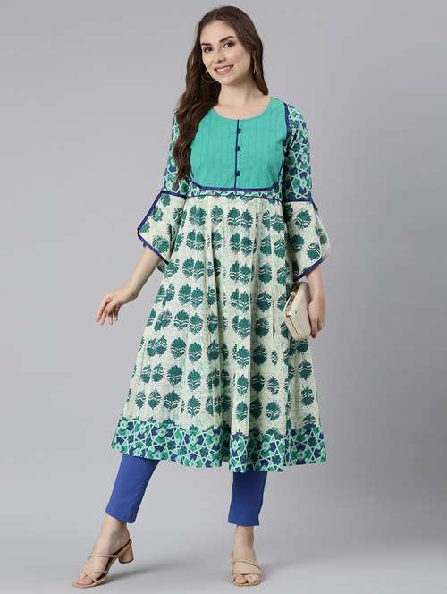 women printed round neck flared kurta - 21728264 -  Standard Image - 0
