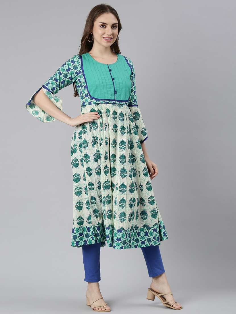 women printed round neck flared kurta - 21728264 -  Standard Image - 3