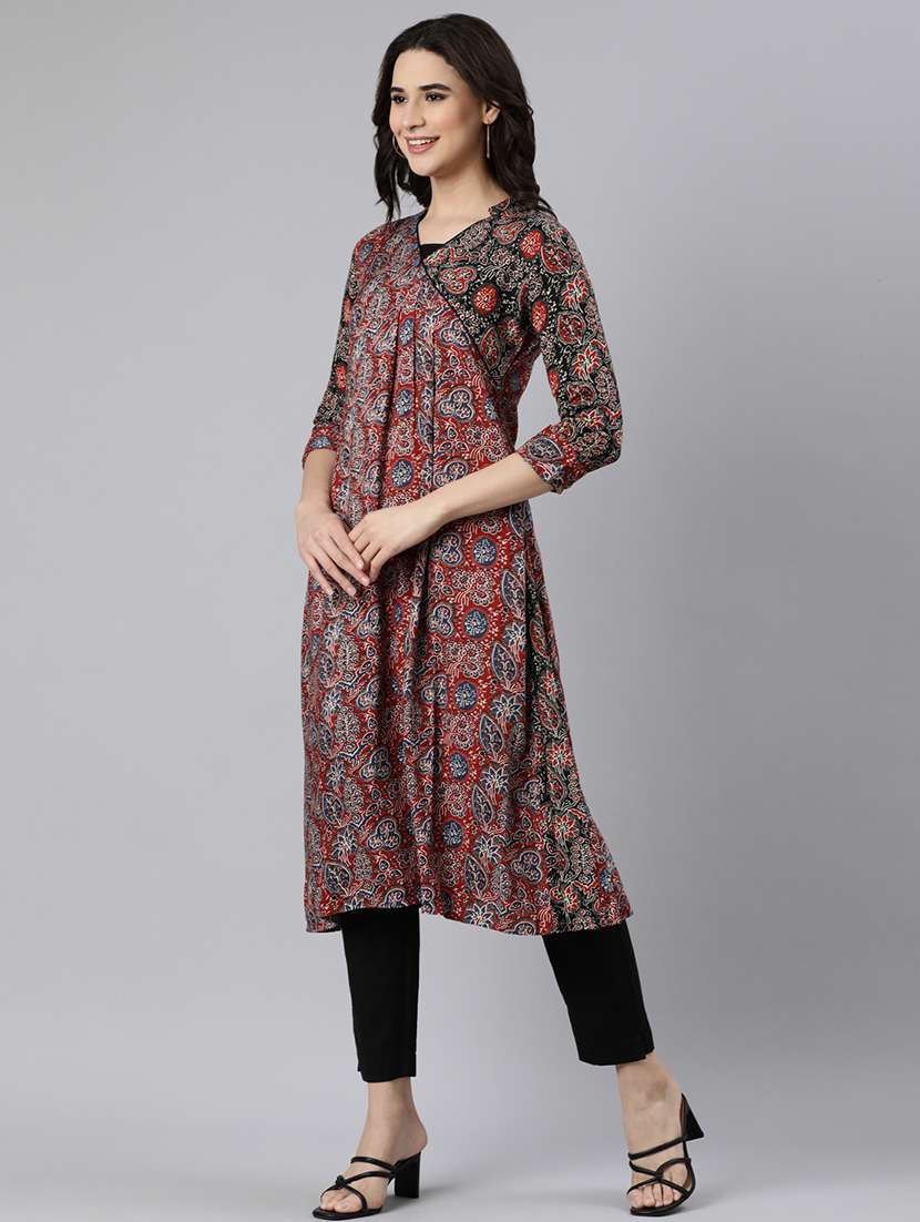 women printed three quarter sleeve kurta - 21728269 -  Standard Image - 3
