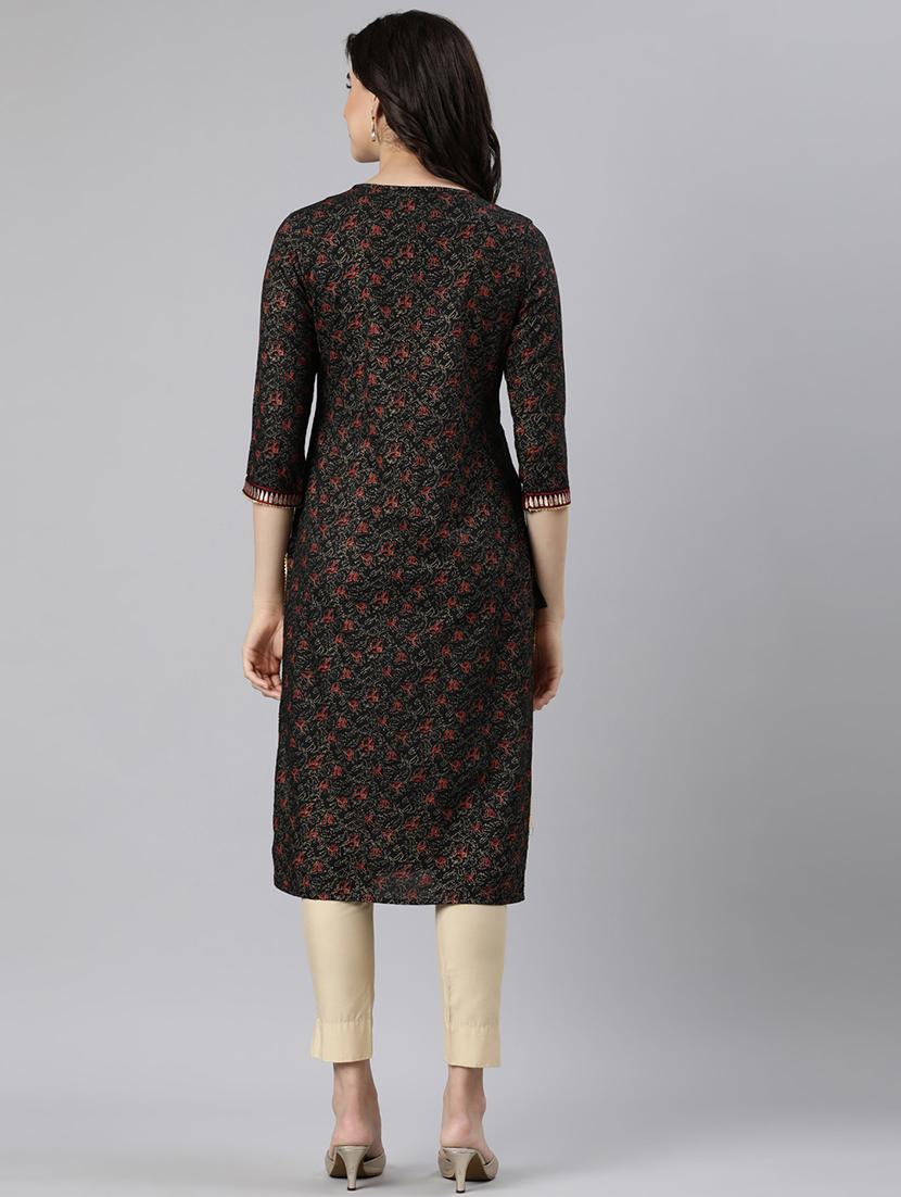 women printed three quarter sleeve straight kurta - 21728270 - Standard Image - 3