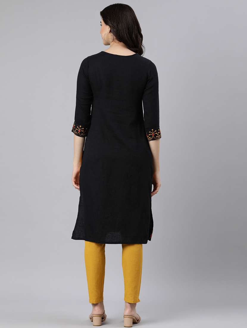 women mirror work three quarter sleeve straight kurta - 21728277 - Standard Image - 3