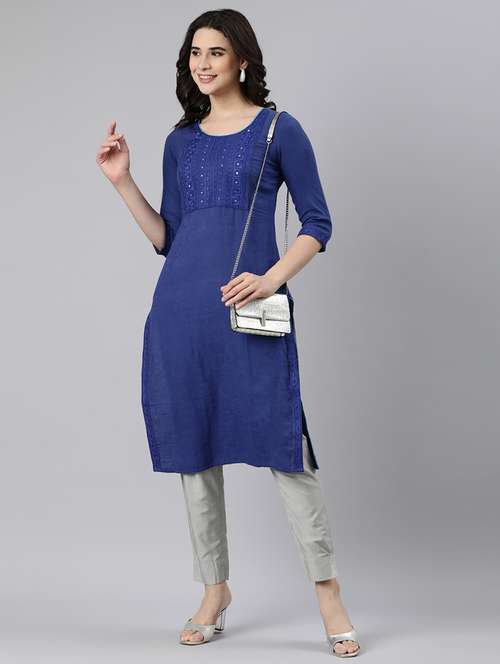 women embroidered straight kurta - 21728279 -  Standard Image - 0