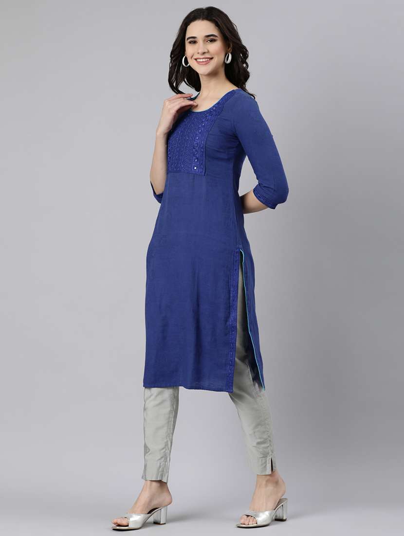 women embroidered straight kurta - 21728279 -  Standard Image - 3