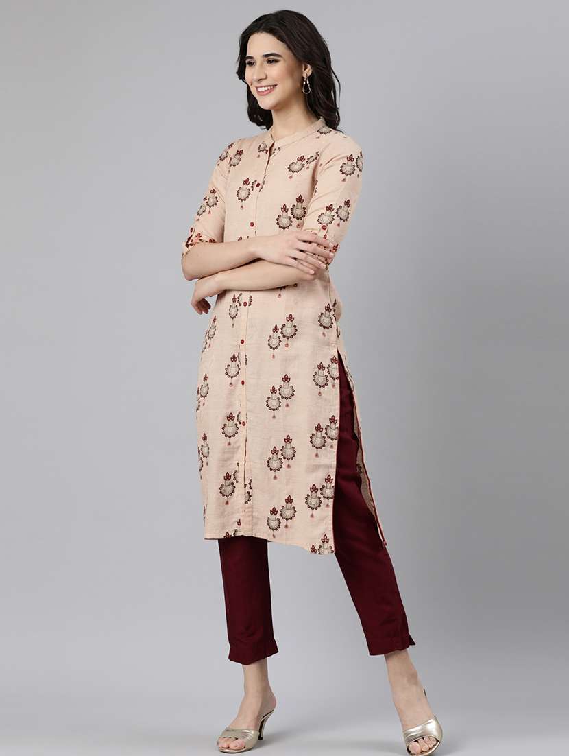 women printed three quarter sleeve straight kurta - 21728280 -  Standard Image - 3