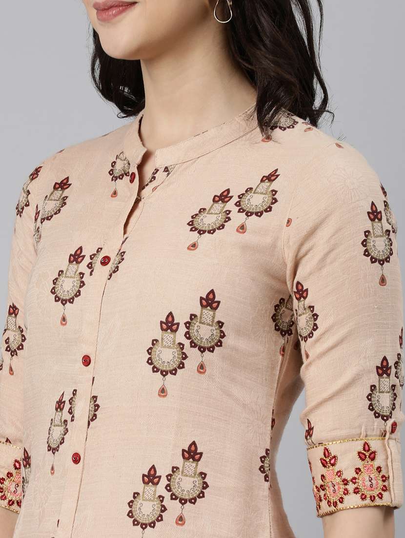 women printed three quarter sleeve straight kurta - 21728280 -  Standard Image - 5