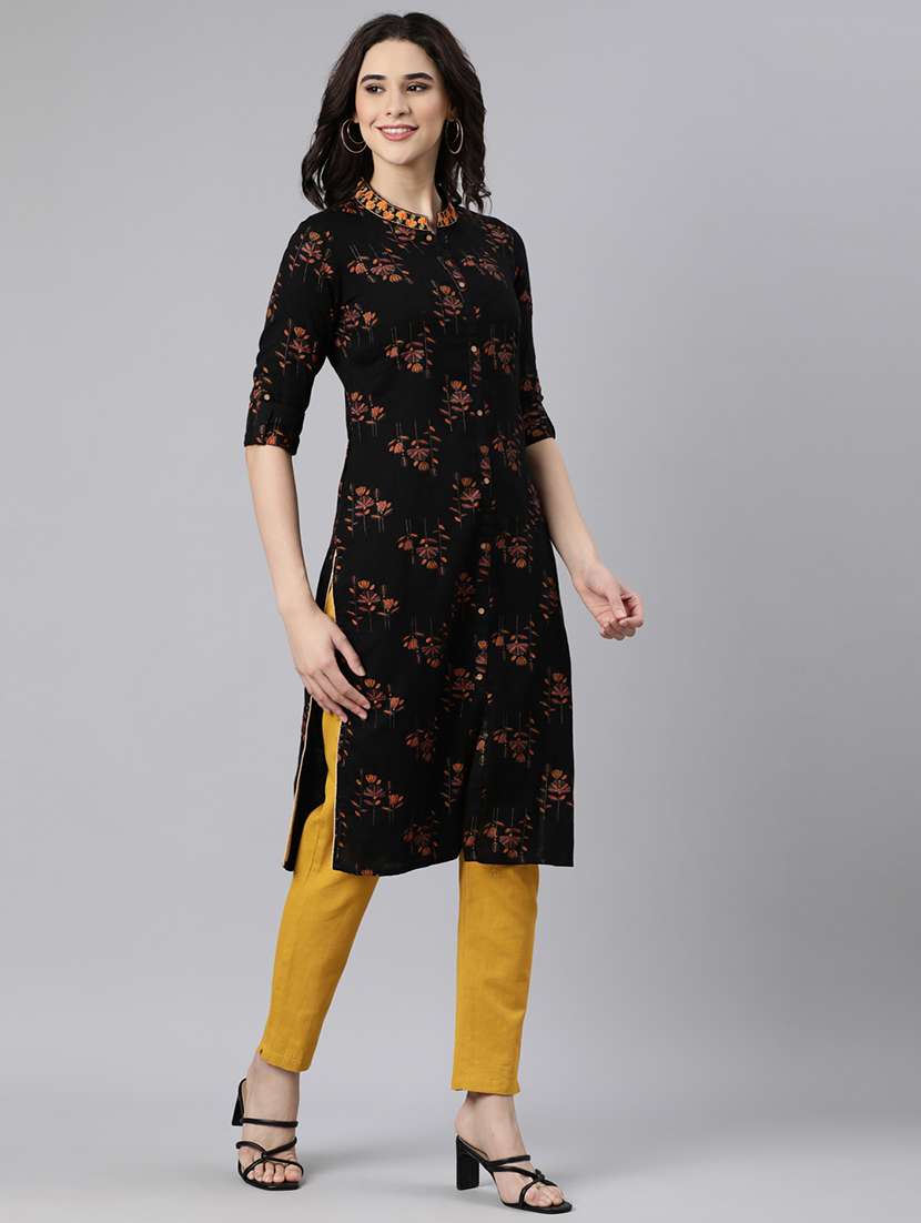 women printed three quarter sleeve straight kurta - 21728281 -  Standard Image - 3