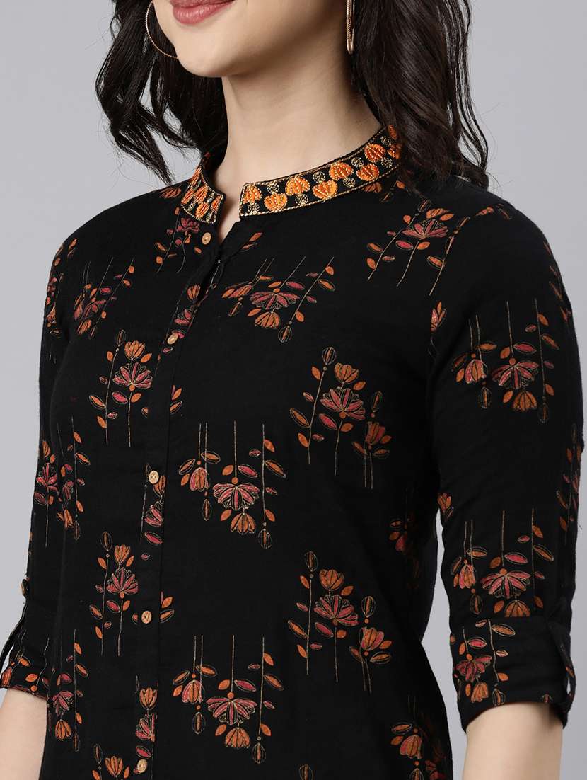 women printed three quarter sleeve straight kurta - 21728281 -  Standard Image - 5