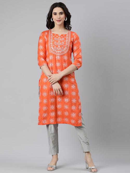 women printed three quarter sleeve straight kurta - 21728284 - Standard Image - 0