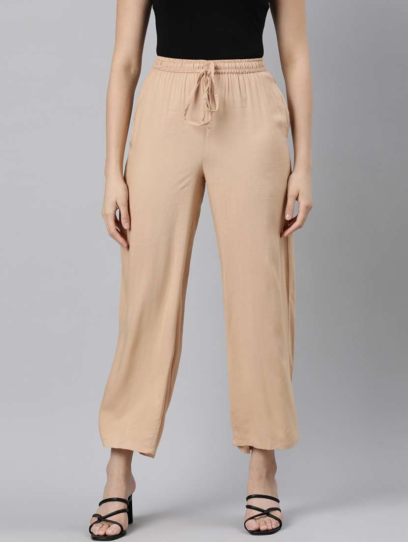 women solid high rise straight palazzo