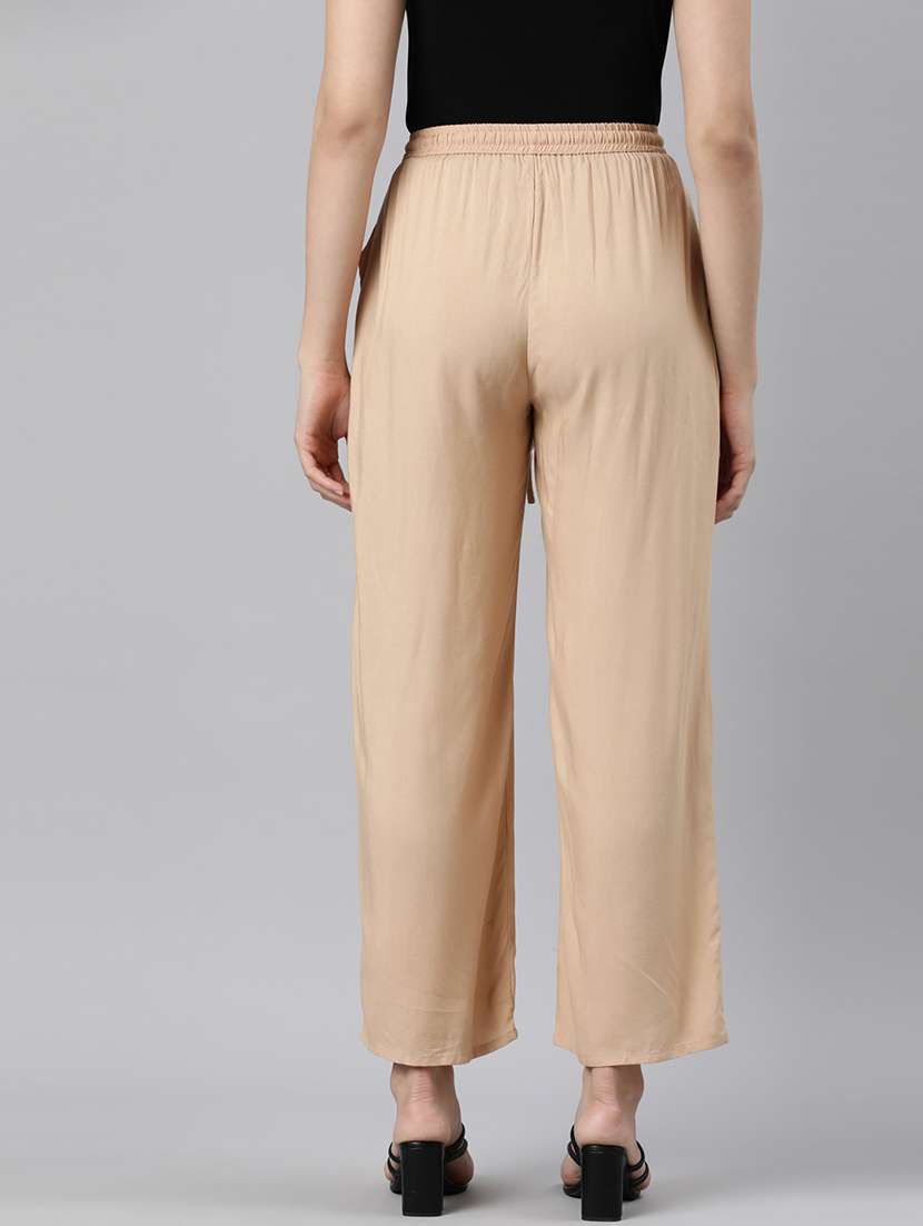 women solid high rise straight palazzo - 21728288 -  Standard Image - 3