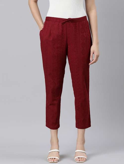 women mid rise embroidered tapered pant - 21728292 -  Standard Image - 0