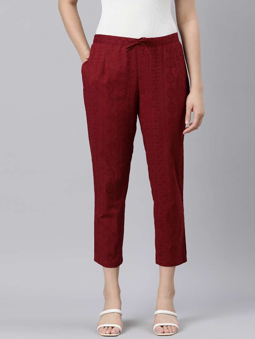 women mid rise embroidered tapered pant