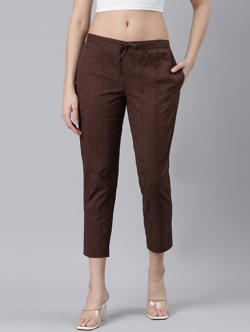 women mid rise embroidered tapered pant