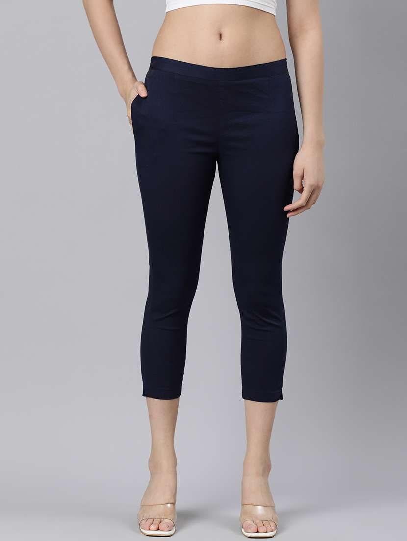 women mid rise solid cigarette pant