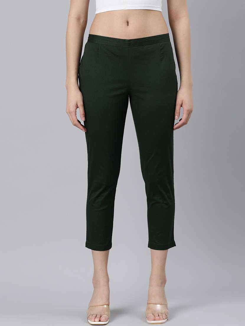 women mid rise solid cigarette pant