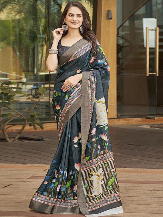 women printed casual wear saree with blouse