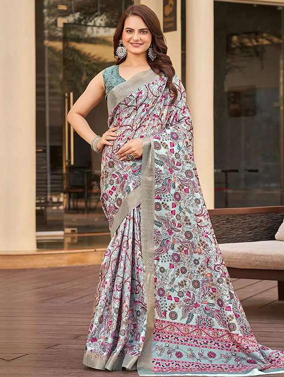 women printed casual wear saree with blouse