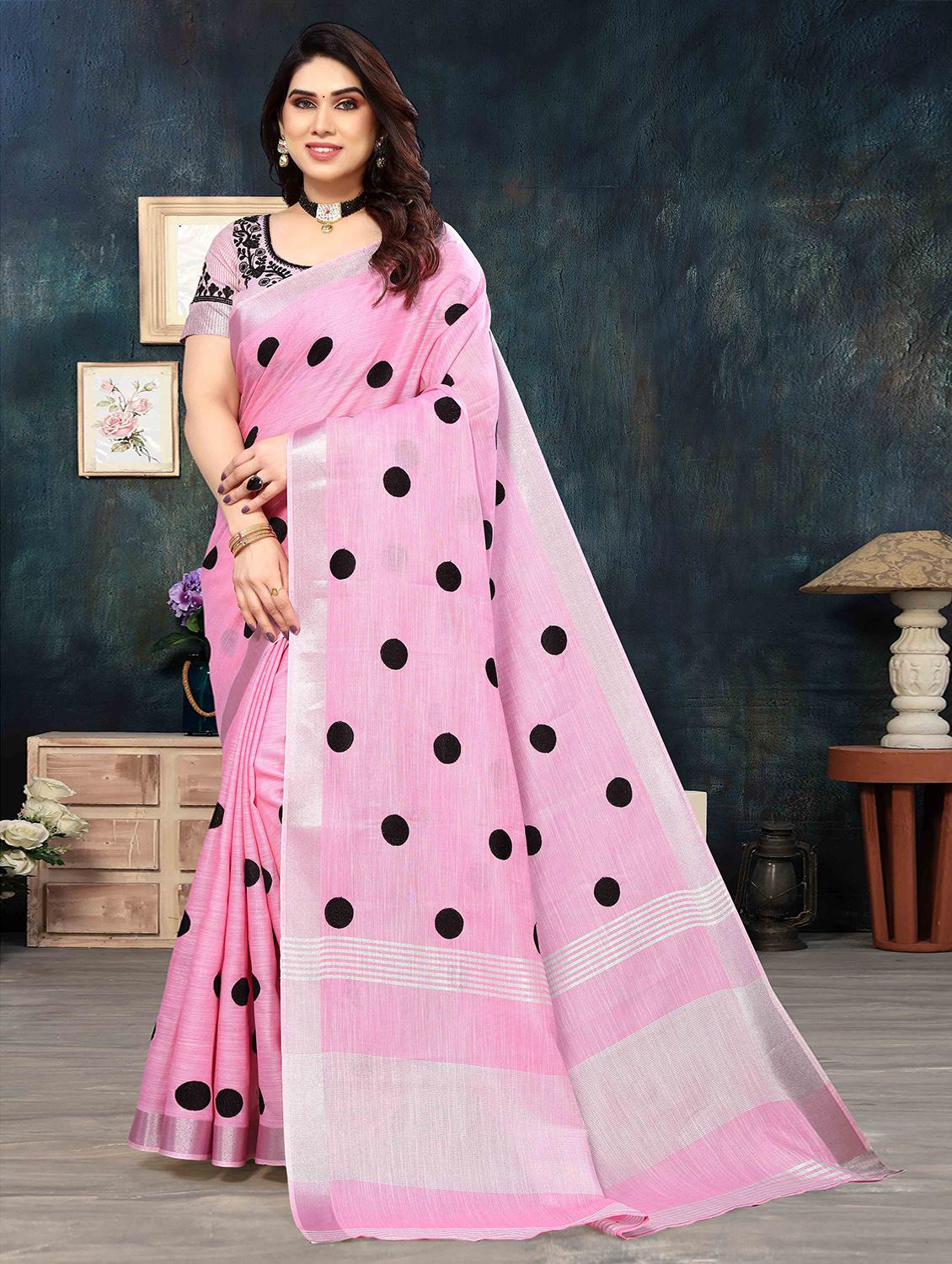 women polka dots bordered saree with blouse - 21728328 -  Zoom Image - 0