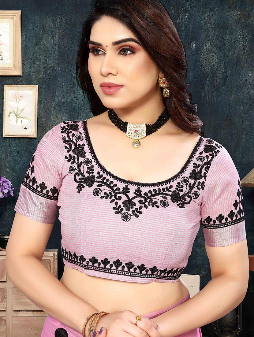 women polka dots bordered saree with blouse - 21728328 - Standard Image - 3