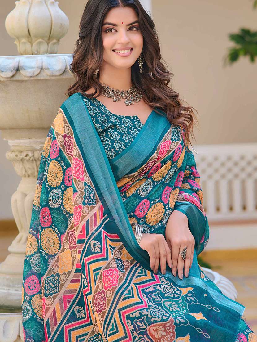 women printed casual wear saree with blouse - 21728360 -  Standard Image - 3