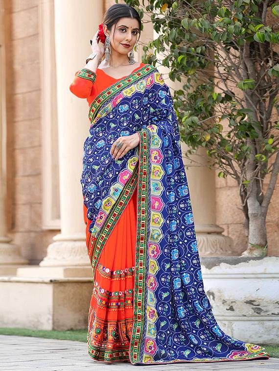 women printed half and half saree with blouse - 21728371 -  Zoom Image - 0