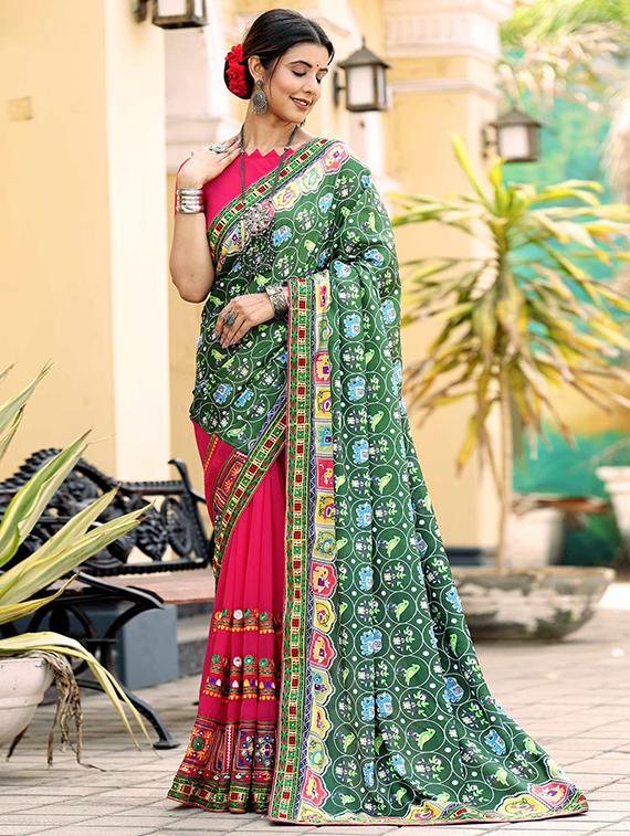 women printed half and half saree with blouse - 21728372 - Zoom Image - 0