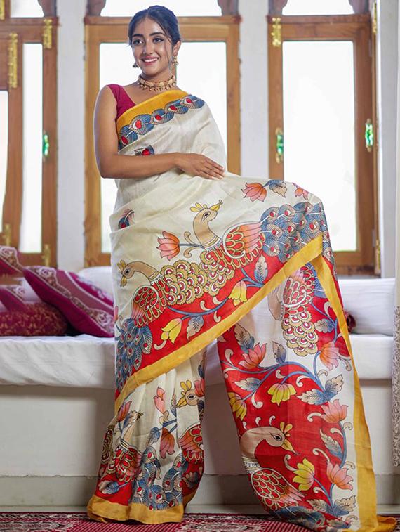 women printed casual wear saree with blouse