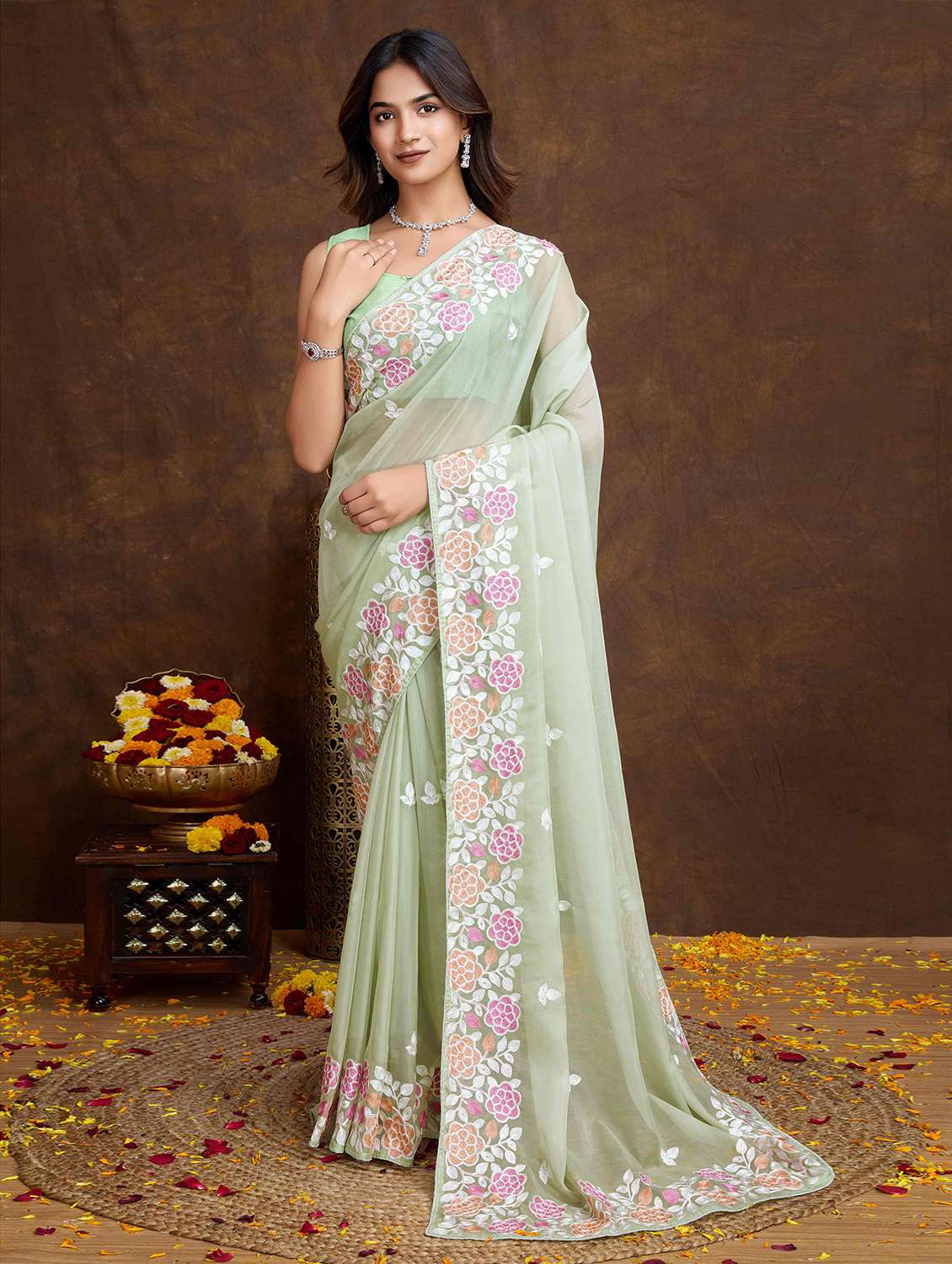 women neo mint embroidered saree with blouse - 21728384 - Zoom Image - 0