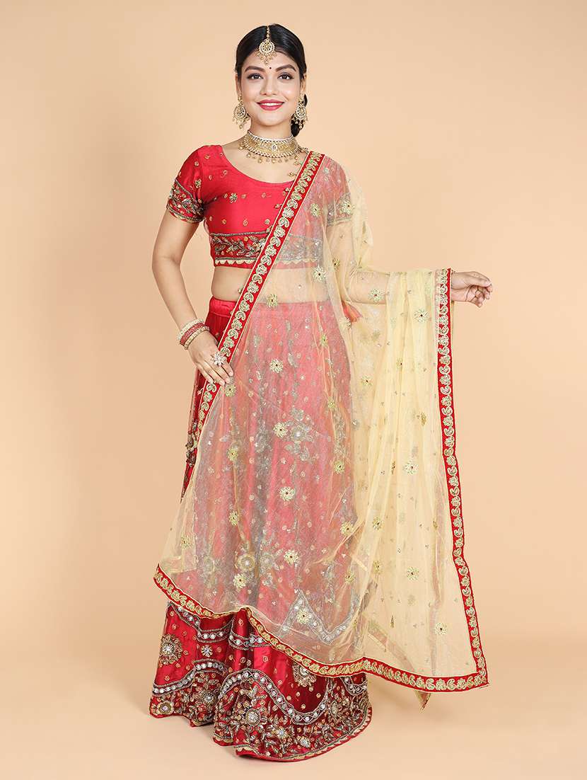 women gold embellished lace work dupatta - 21728416 - Standard Image - 3