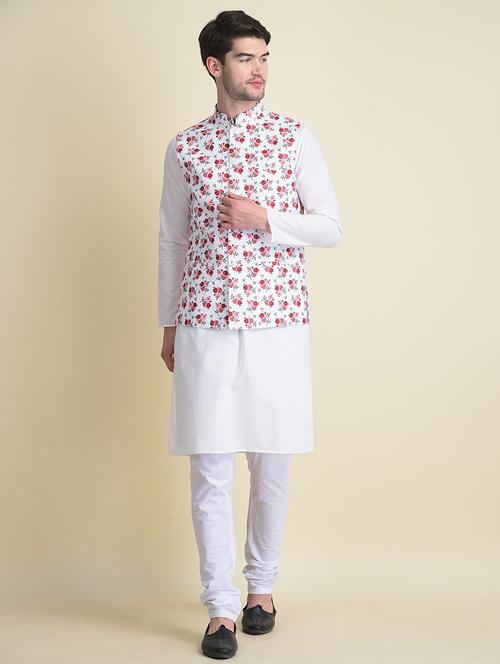 men mandarin neck kurta pyjama with nehru jacket ethnic wear set - 21728466 - Standard Image - 0