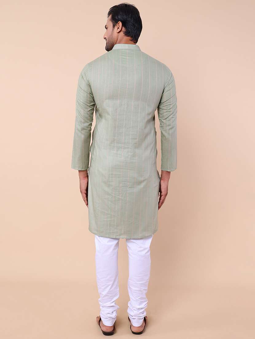 men mandarin neck striped kurta pyjama set - 21728491 - Standard Image - 3