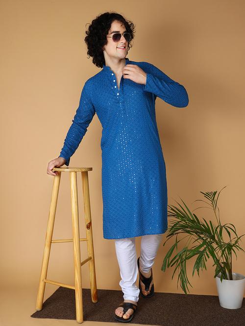 men embroidered kurta churidar ethnic wear set - 21728534 - Standard Image - 0
