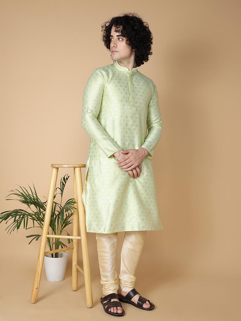 men self design kurta churidar ethnic wear set