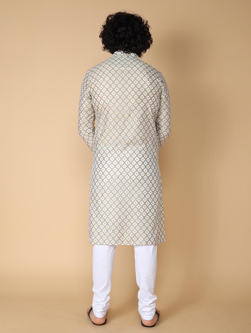men mandarin neck self design kurta churidar set - 21728544 - Standard Image - 3