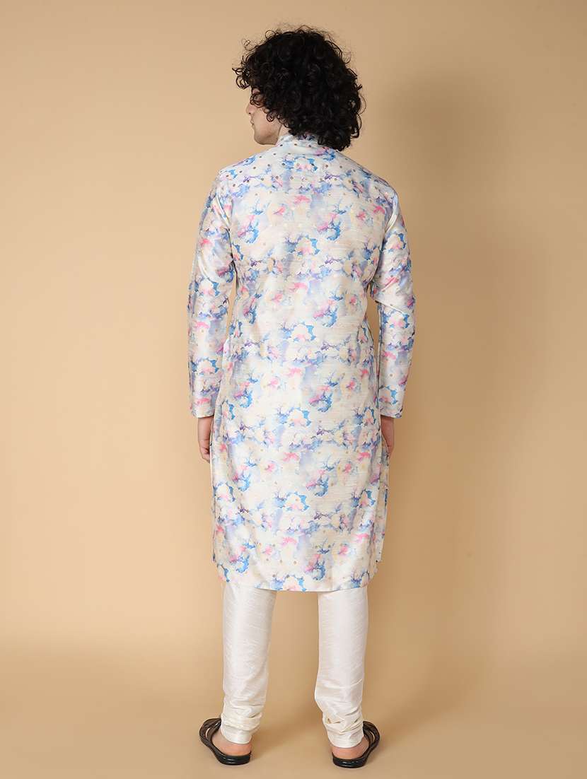 men mandarin neck printed kurta churidar set - 21728550 -  Standard Image - 3