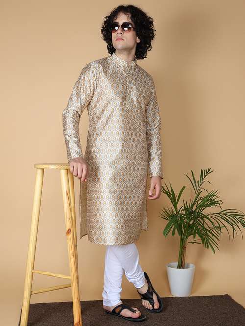 men mandarin neck printed kurta churidar set - 21728569 - Standard Image - 0