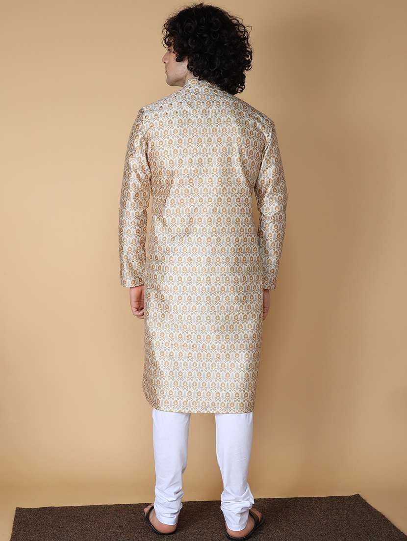 men mandarin neck printed kurta churidar set - 21728569 - Standard Image - 3