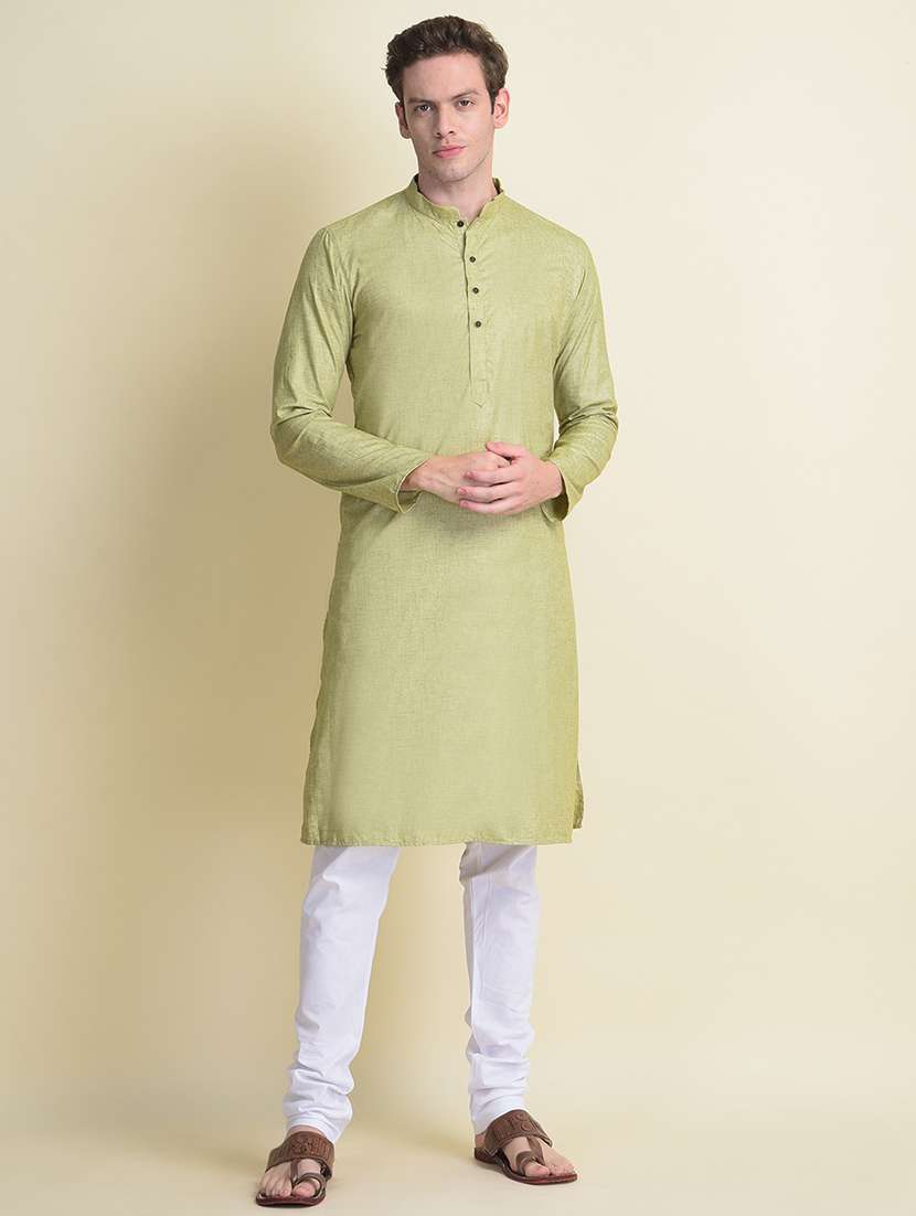men mandarin neck solid kurta churidar set - 21728608 -  Zoom Image - 0