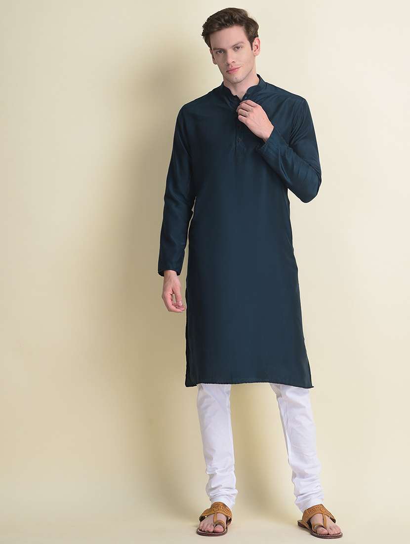 men mandarin neck solid kurta churidar set - 21728611 - Zoom Image - 0