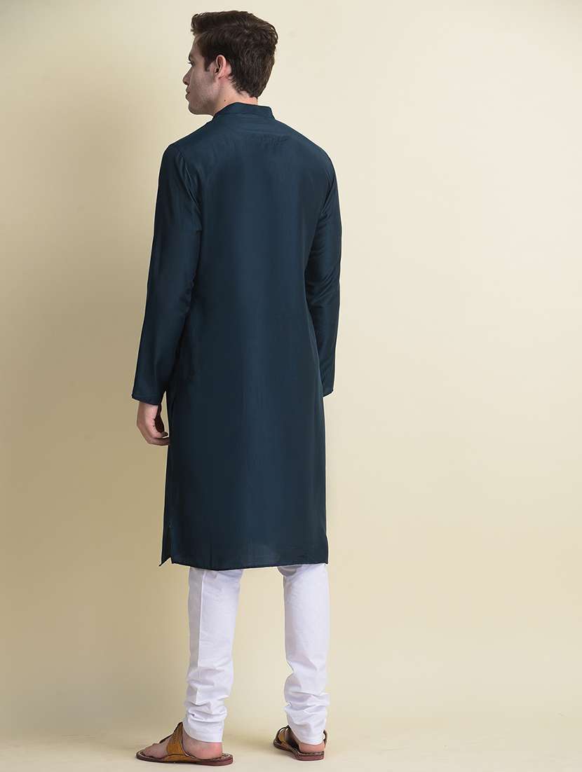 men mandarin neck solid kurta churidar set - 21728611 - Standard Image - 3
