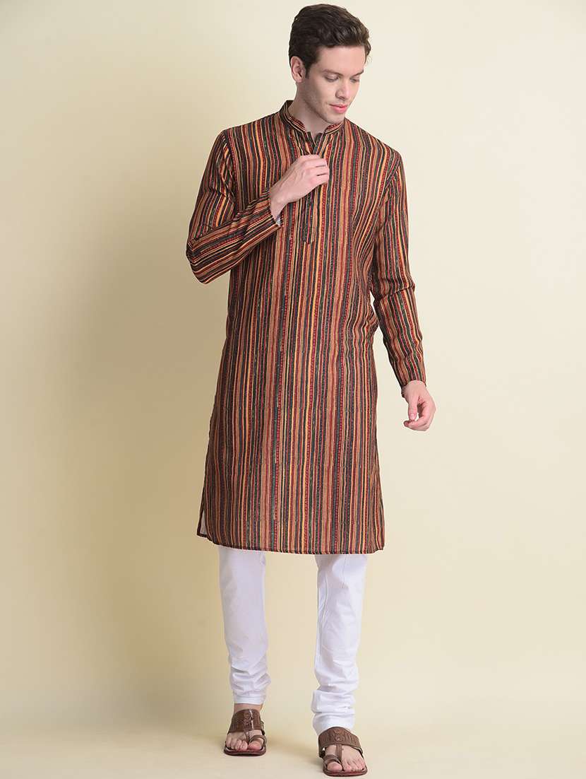 men mandarin neck printed kurta churidar set - 21728625 - Zoom Image - 0