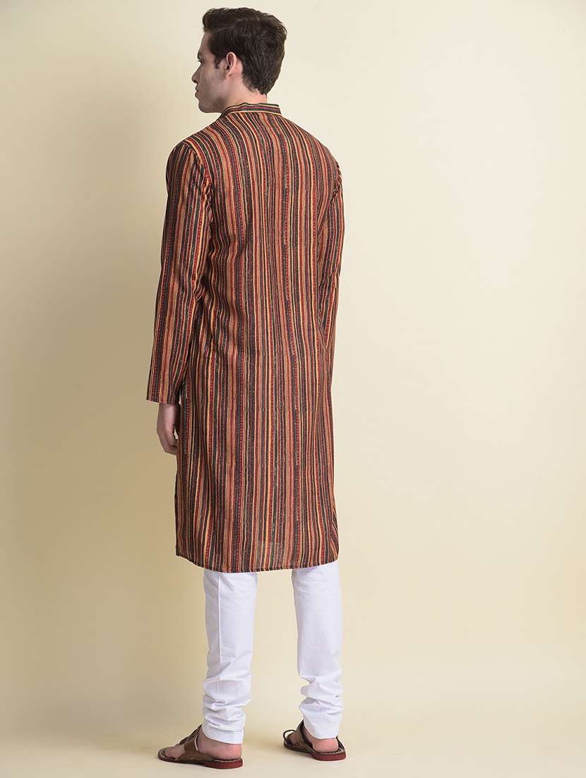 men mandarin neck printed kurta churidar set - 21728625 - Standard Image - 3