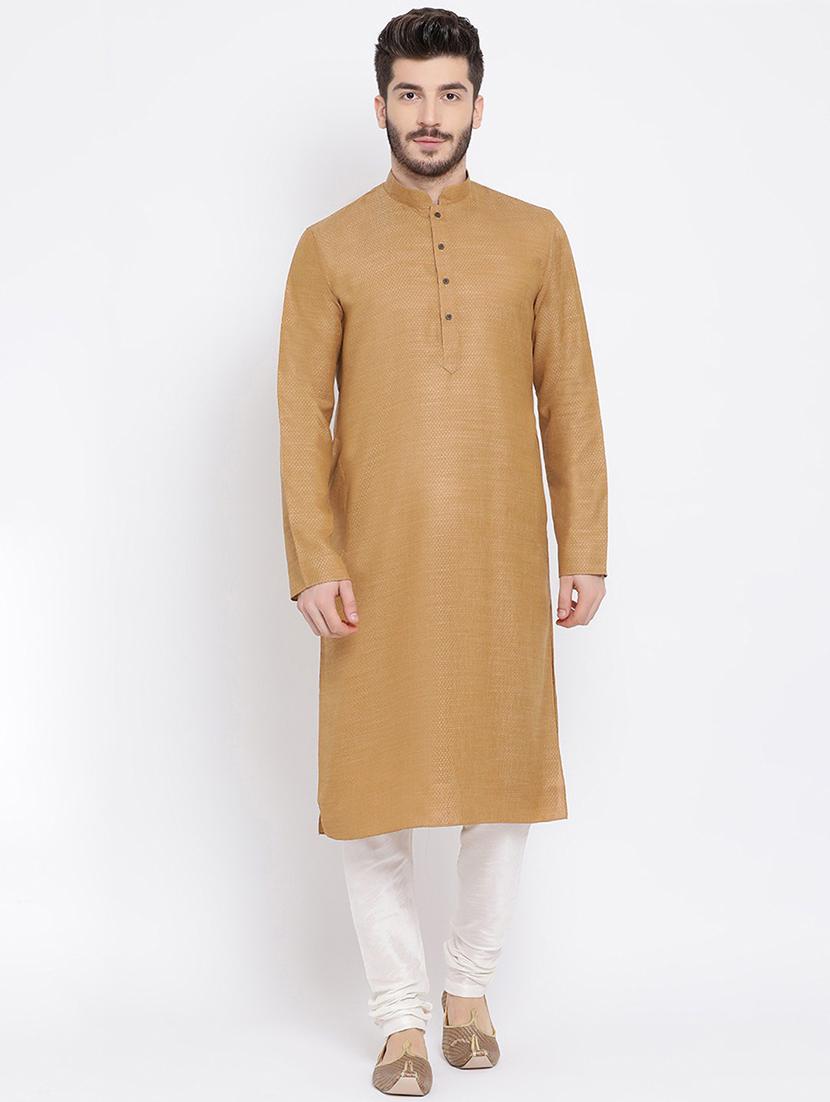 men mandarin neck self design kurta churidar set - 21728663 - Zoom Image - 0